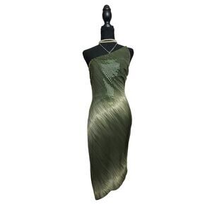Cache Y2K One Shoulder Green Ombré Sequin Dress Asymmetric Bodycon Size 8